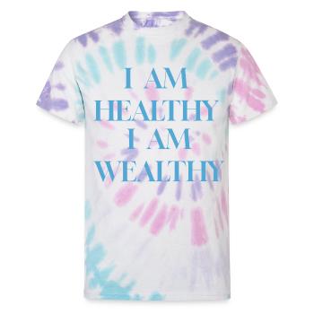 I AM HEALTHY I AM WEALTHY - Unisex Tie Dye T-Shirt - Pastel Spiral - Front