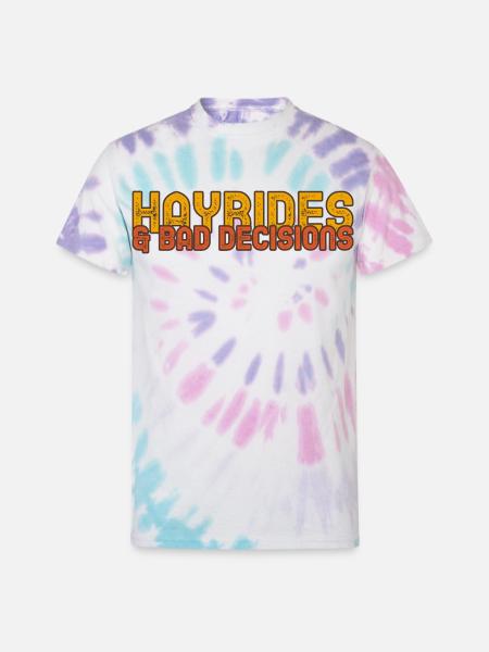 Hayrides & Bad Decisions - Unisex Tie Dye T-Shirt - Pastel Spiral