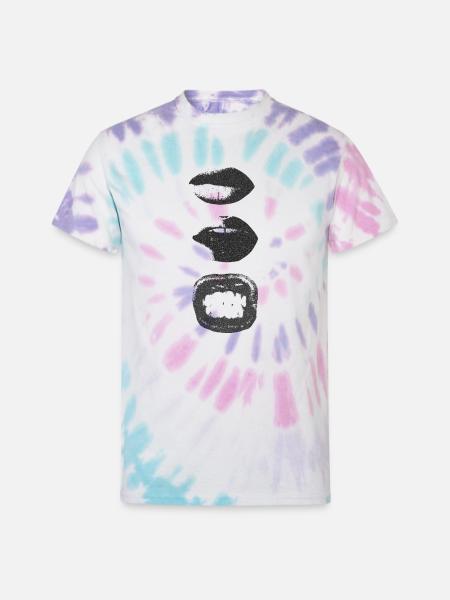 Mono Lip Print Kiss Pattern - Unisex Tie Dye T-Shirt - Pastel Spiral