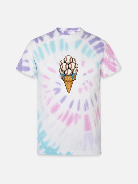 Baseball Ice Cream Cone - Unisex Tie Dye T-Shirt - Pastel Spiral