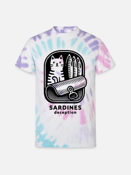 Funny Cat Sardines Deception - Unisex Tie Dye T-Shirt - Pastel Spiral