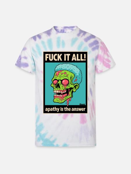 Apathy Skull Graphic with Bold Text - Unisex Tie Dye T-Shirt - Pastel Spiral