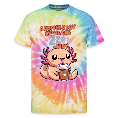 Coffee Drinking Cute Baby Axolotl - Unisex Tie Dye T-Shirt