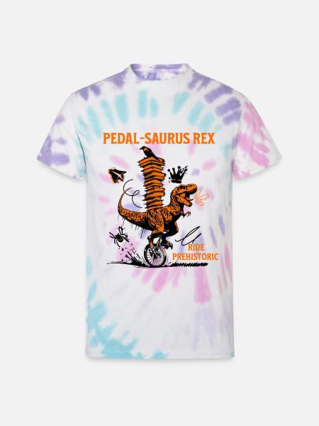 Pedal-Saurus Rex – Ride Prehistoric - Unisex Tie Dye T-Shirt - Pastel Spiral
