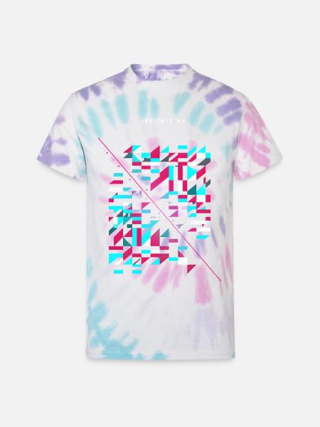 Neon Glitch Geomosaic - Unisex Tie Dye T-Shirt - Pastel Spiral