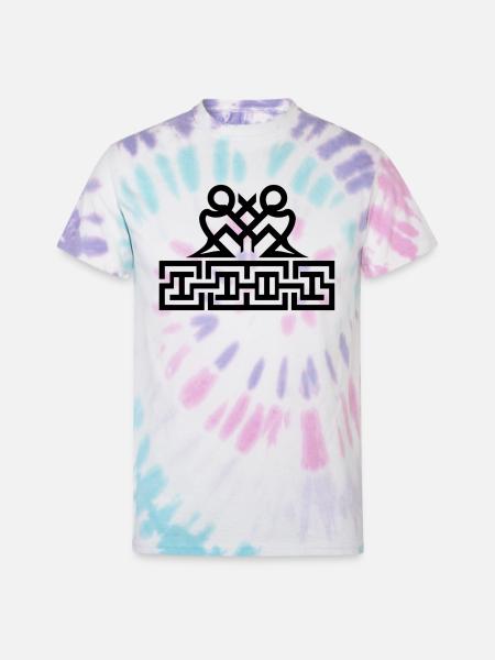 Twin Glyphs and Maze Motif - Unisex Tie Dye T-Shirt - Pastel Spiral