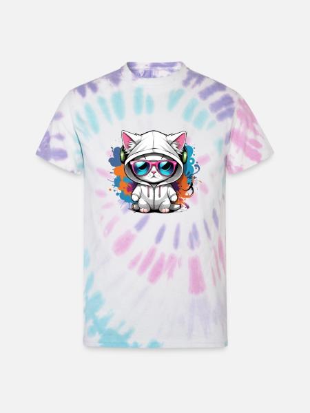cute cat enjoying music - Unisex Tie Dye T-Shirt - Pastel Spiral