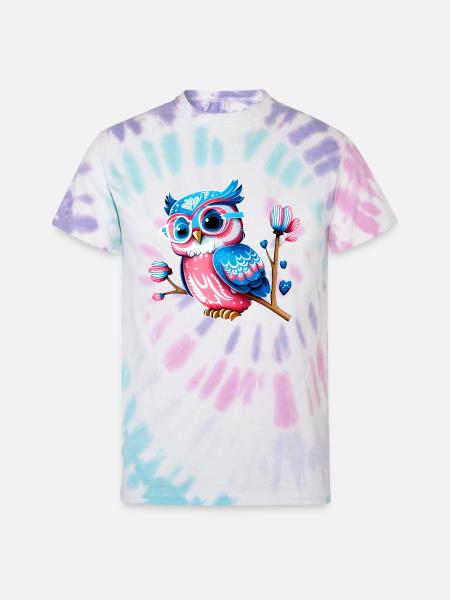 Red White and Blue Owl - Unisex Tie Dye T-Shirt - Pastel Spiral