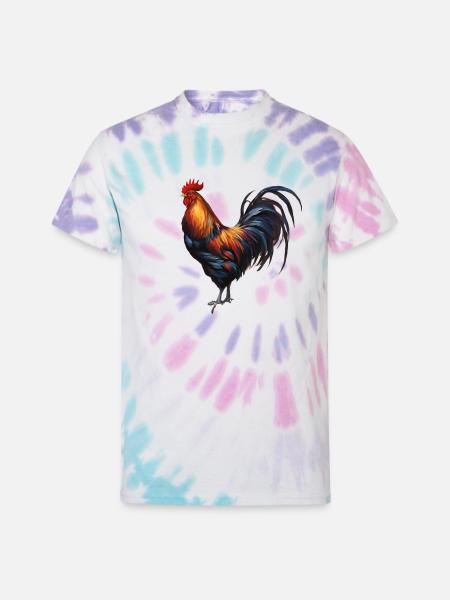 Rooster - "Cluck Commander" - Unisex Tie Dye T-Shirt - Pastel Spiral