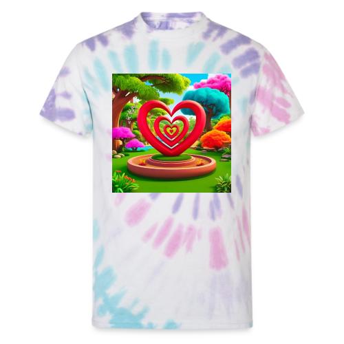 Triple heart landscape, nature, love, happiness - Unisex Tie Dye T-Shirt
