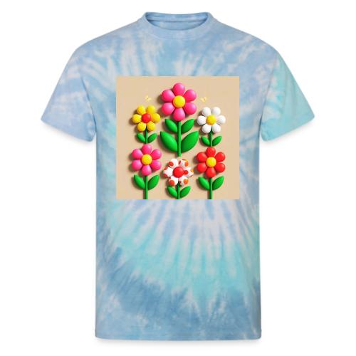 3D Flowers and Butterflies in Amber, Floral Design - Unisex Tie Dye T-Shirt