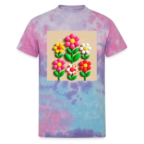 3D Flowers and Butterflies in Amber, Floral Design - Unisex Tie Dye T-Shirt
