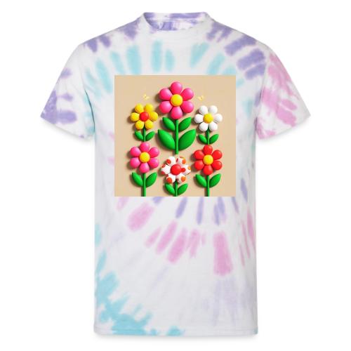 3D Flowers and Butterflies in Amber, Floral Design - Unisex Tie Dye T-Shirt