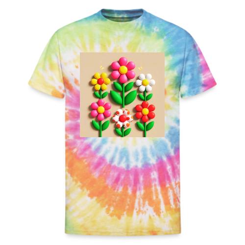 3D Flowers and Butterflies in Amber, Floral Design - Unisex Tie Dye T-Shirt