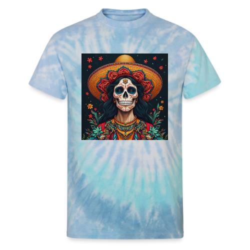 Charra Skull Art | Traditional Mexican Design - Unisex Tie Dye T-Shirt
