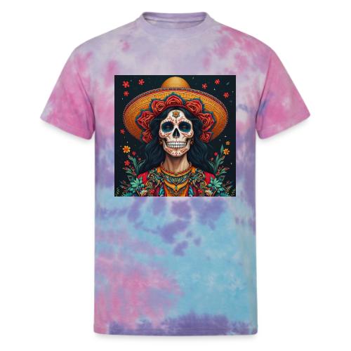 Charra Skull Art | Traditional Mexican Design - Unisex Tie Dye T-Shirt