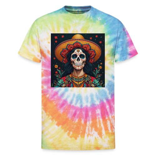 Charra Skull Art | Traditional Mexican Design - Unisex Tie Dye T-Shirt