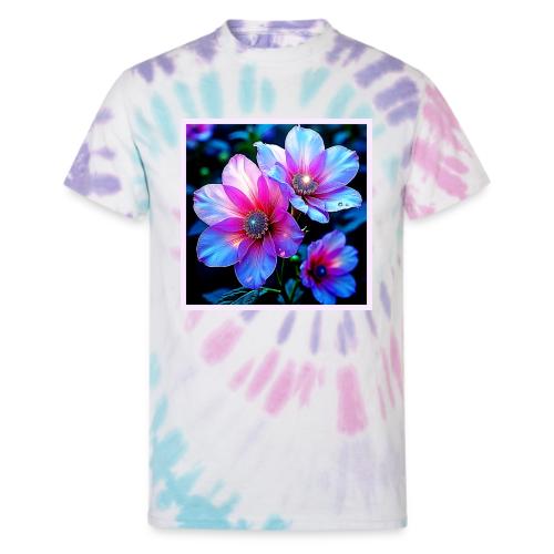 Neon Bloom Flower Magic Glow Design - Unisex Tie Dye T-Shirt