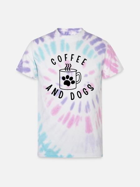 COFFEE AND DOGS - Unisex Tie Dye T-Shirt - Pastel Spiral