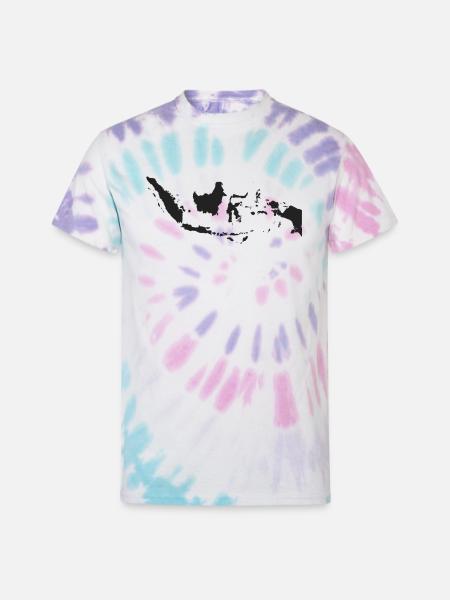 Indonesia Map in Black - Unisex Tie Dye T-Shirt - Pastel Spiral