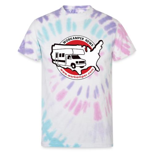 Workamper News Official Logo with Website URL - Unisex Tie Dye T-Shirt
