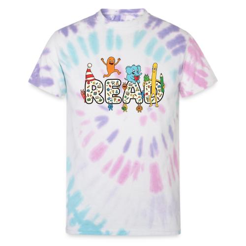 Whimsical READ Kids Cartoon - Unisex Tie Dye T-Shirt