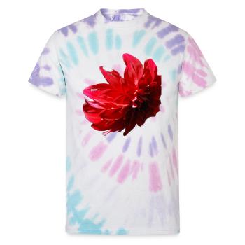 Red Dahlia - Unisex Tie Dye T-Shirt - Pastel Spiral - Front