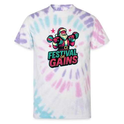 Festival of Gains Funny Gym Santa Christmas - Unisex Tie Dye T-Shirt