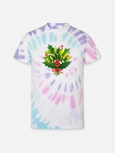 Festive Holly Botanical Design - Unisex Tie Dye T-Shirt - Pastel Spiral