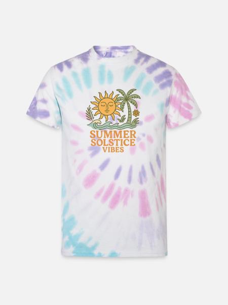 Summer Solstice Vibes Sun and Palm Design - Unisex Tie Dye T-Shirt - Pastel Spiral