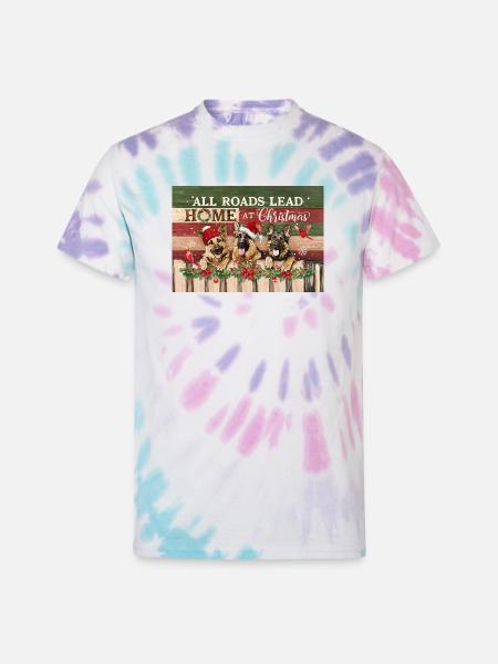 Festive Dogs on Rustic Christmas - Unisex Tie Dye T-Shirt - Pastel Spiral
