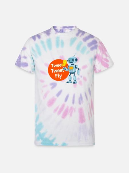 Robot and Bird Tweet Duo - Unisex Tie Dye T-Shirt - Pastel Spiral