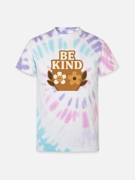Be Kind Floral Basket Charm - Unisex Tie Dye T-Shirt - Pastel Spiral