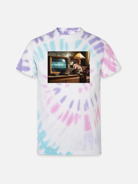 Retro TV Cat Nap - Unisex Tie Dye T-Shirt - Pastel Spiral