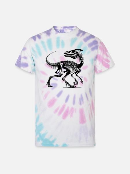 Dinosaur Raptor With Spine Bone - Unisex Tie Dye T-Shirt - Pastel Spiral