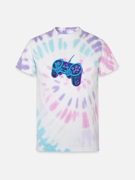 Futuristic Neon Wireframe Game Controller - Unisex Tie Dye T-Shirt - Pastel Spiral
