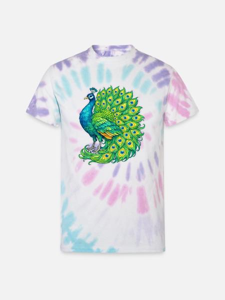 Vivid Peacock Cascade - Unisex Tie Dye T-Shirt - Pastel Spiral
