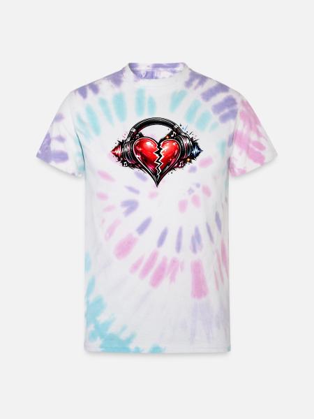 Broken Heart with Headphones - Unisex Tie Dye T-Shirt - Pastel Spiral