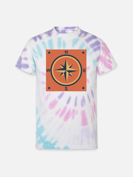 Retro Compass Rose Outdoor - Unisex Tie Dye T-Shirt - Pastel Spiral