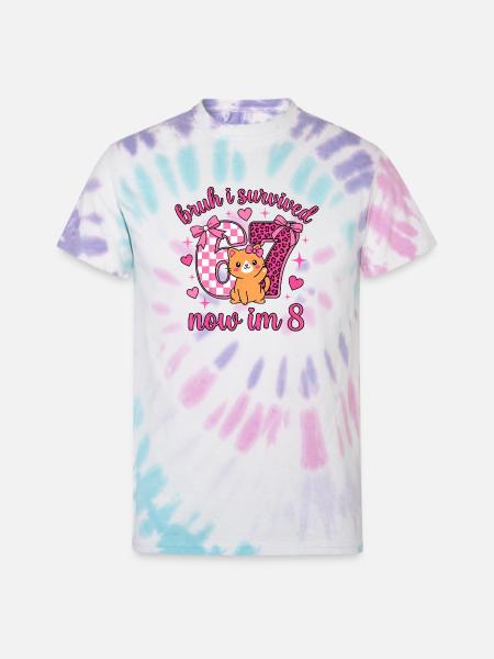 8th Birthday Kitty Survived 6 - Unisex Tie Dye T-Shirt - Pastel Spiral