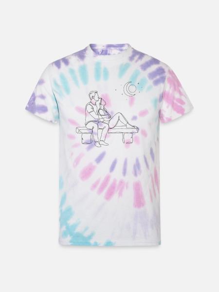 Moonlit Bench Romance - Unisex Tie Dye T-Shirt - Pastel Spiral