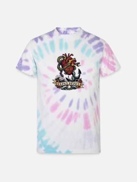 Heavy Heart Traditional Tattoo - Unisex Tie Dye T-Shirt - Pastel Spiral
