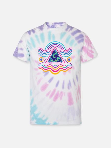 Neon Triangle Fractal Wave - Unisex Tie Dye T-Shirt - Pastel Spiral
