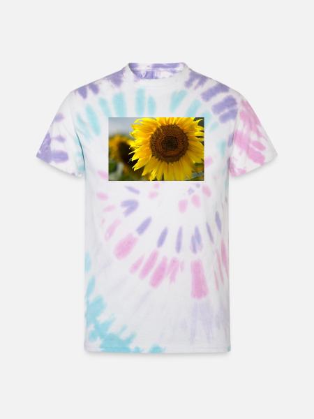 Sunlit Spiral Sunflower - Unisex Tie Dye T-Shirt - Pastel Spiral
