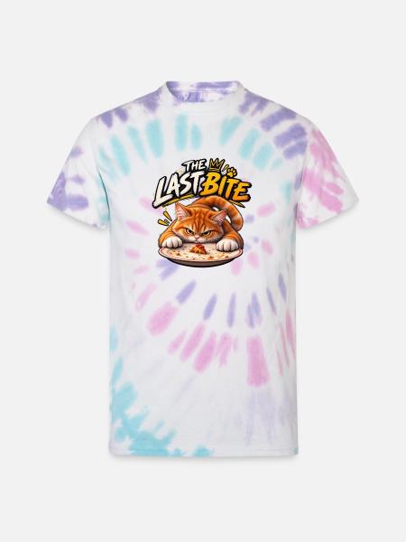 The Last Bite Cat Pizza - Unisex Tie Dye T-Shirt - Pastel Spiral