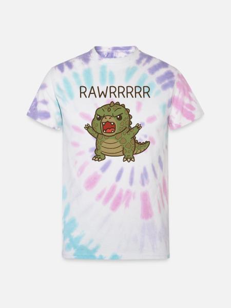 T Rex Funny Dinosaur Cartoon - Unisex Tie Dye T-Shirt - Pastel Spiral