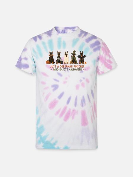 Doberman Halloween Crew - Unisex Tie Dye T-Shirt - Pastel Spiral