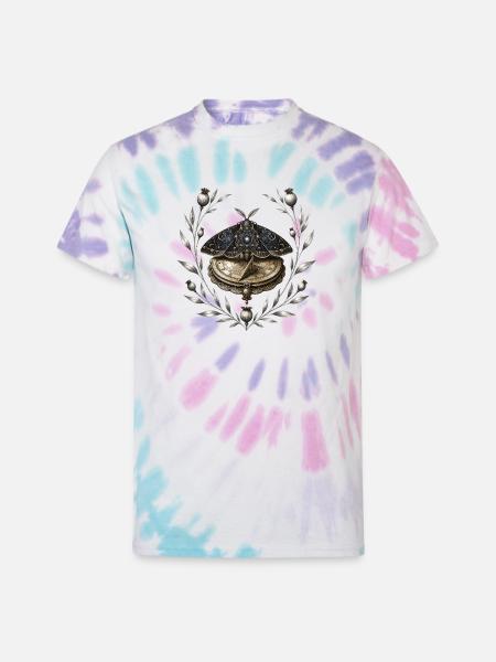 Celestial Moth Clockwork - Unisex Tie Dye T-Shirt - Pastel Spiral