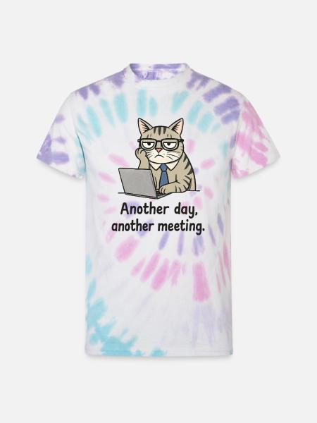 Grumpy Office Cat at Laptop - Unisex Tie Dye T-Shirt - Pastel Spiral