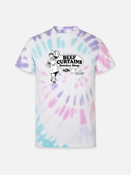 Beef Curtains Butcher Shop - Unisex Tie Dye T-Shirt - Pastel Spiral